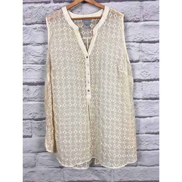 CATHERINES Womens 3X Beige Embroidered Diamond Sheer Sleeveless Coastal Tank Top - Picture 2 of 8